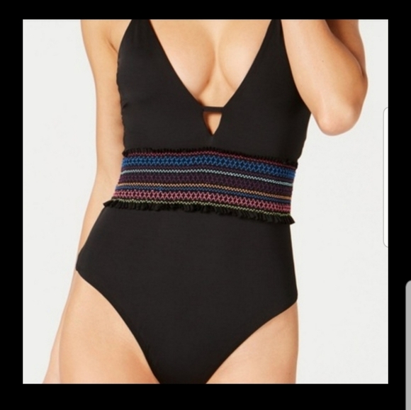 BAR III Smocking Solids Plunge Swimsuit SZ S NWT - Picture 1 of 7